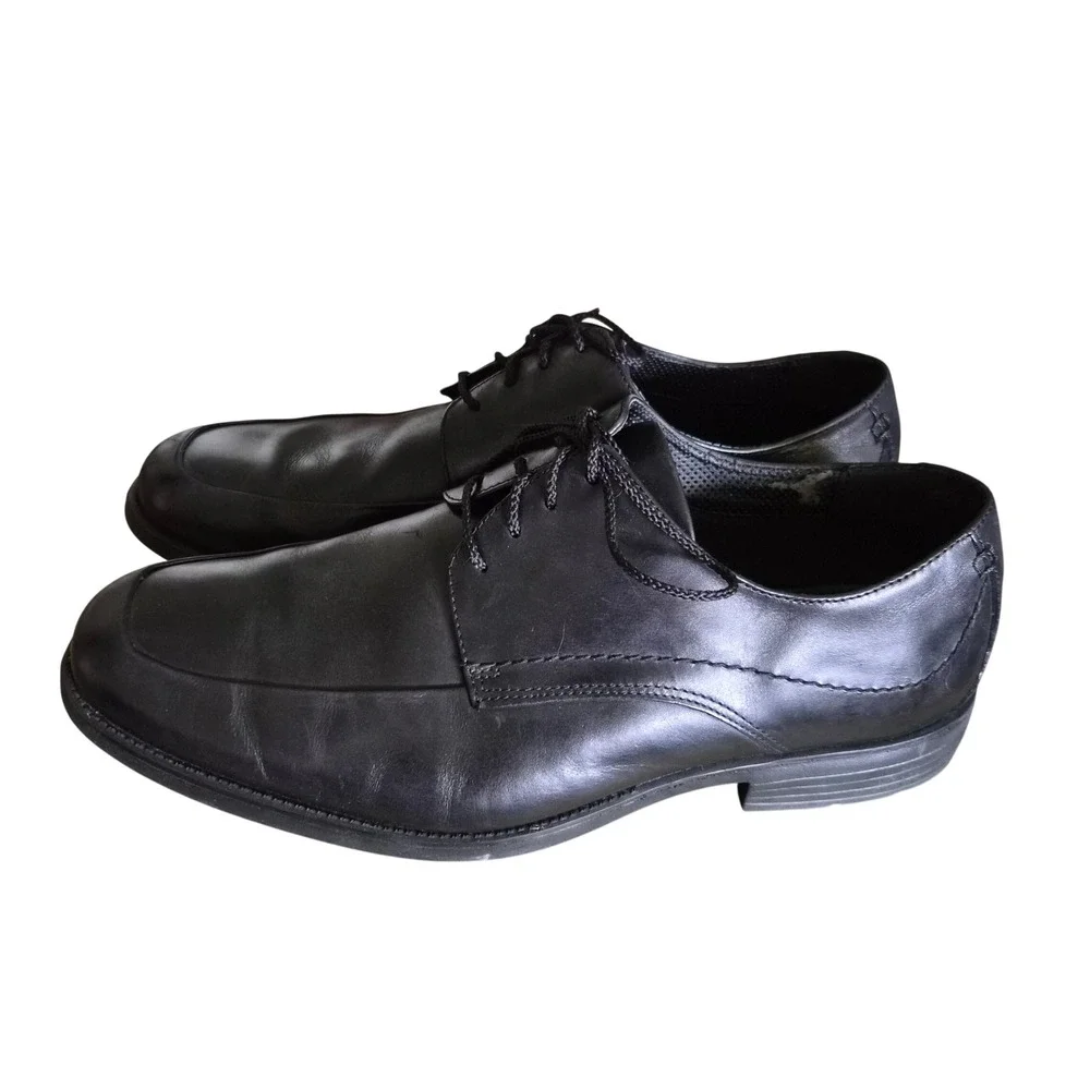 Hush‎ Puppies Mens Black Leather Derby Dress Shoes Square Toe Lace Up GUC 13 EW